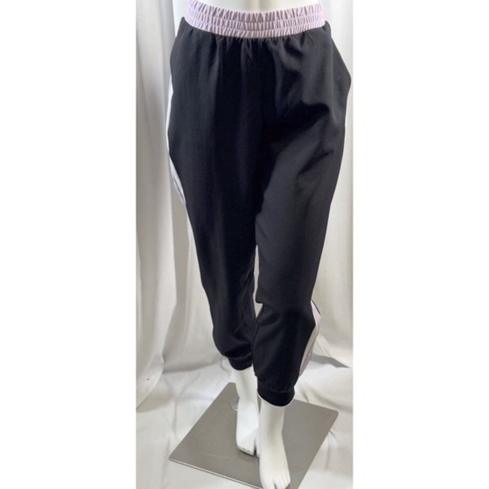 Zara Black Lilac Purple Side Stripe Jogger Pants Elastic Waist XL Preppy 74-01 - Picture 10 of 11